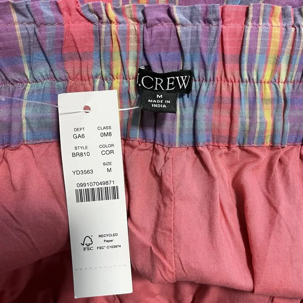 J Crew Womens‎ Pull On Pajama Lounge Mini Shorts Size M Sunset Plaid Comfy NEW